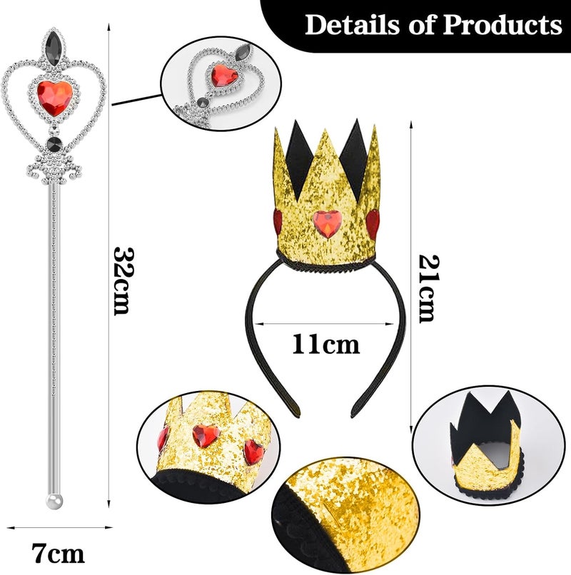 Abitoncc Store 4Pcs Queen Hearts Dress-up Accessories with Cape Crown Wand Red Brooch for Women on Halloween Xmas - Image 4